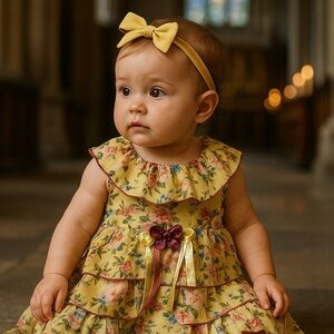 Yellow Floral Ruffle Layered Dress – Size 16